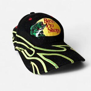 Bass Pro Shops vintage y2k Hat Black and Green Embroidered Flames